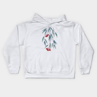 Eucalyptus leaves and flowers on dark Kids Hoodie